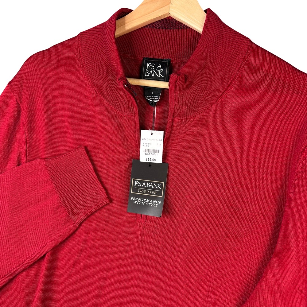 Jos. A. Bank Traveler Merino Wool Quarter Zip Sweater Red M297574 L NWT